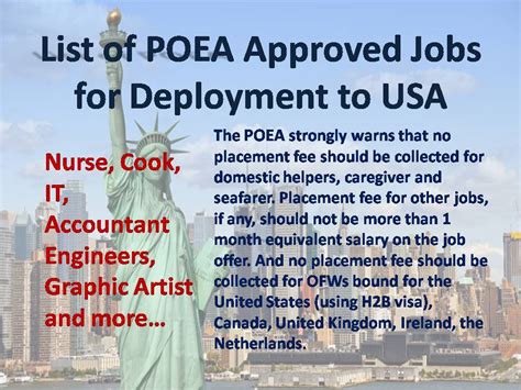 POEA Approved Job Orders in United States (USA).
